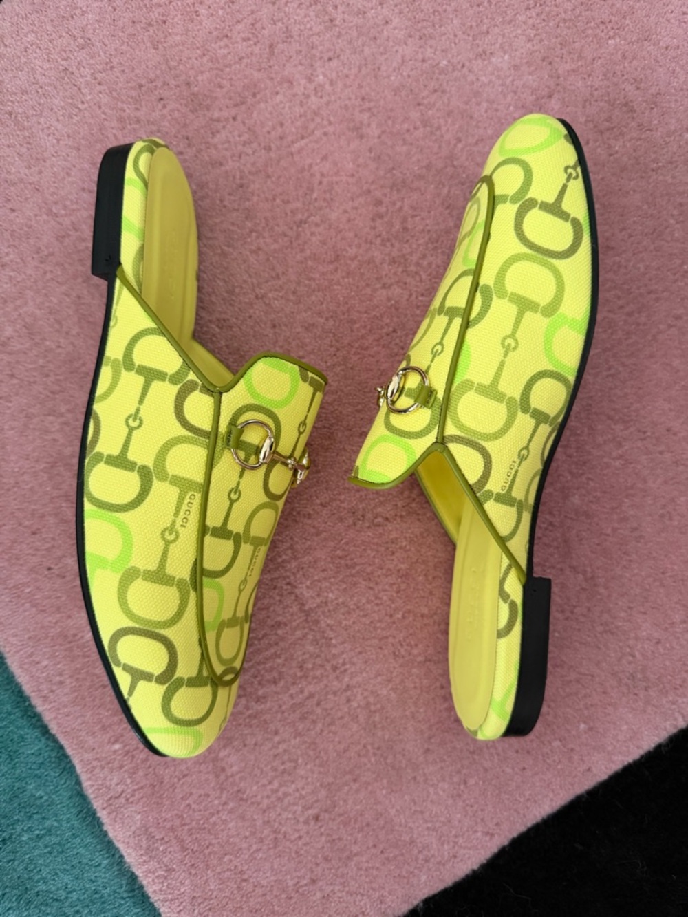 Gucci Yellow Neon Horsebit Princetown Mules - Picture 4 of 6